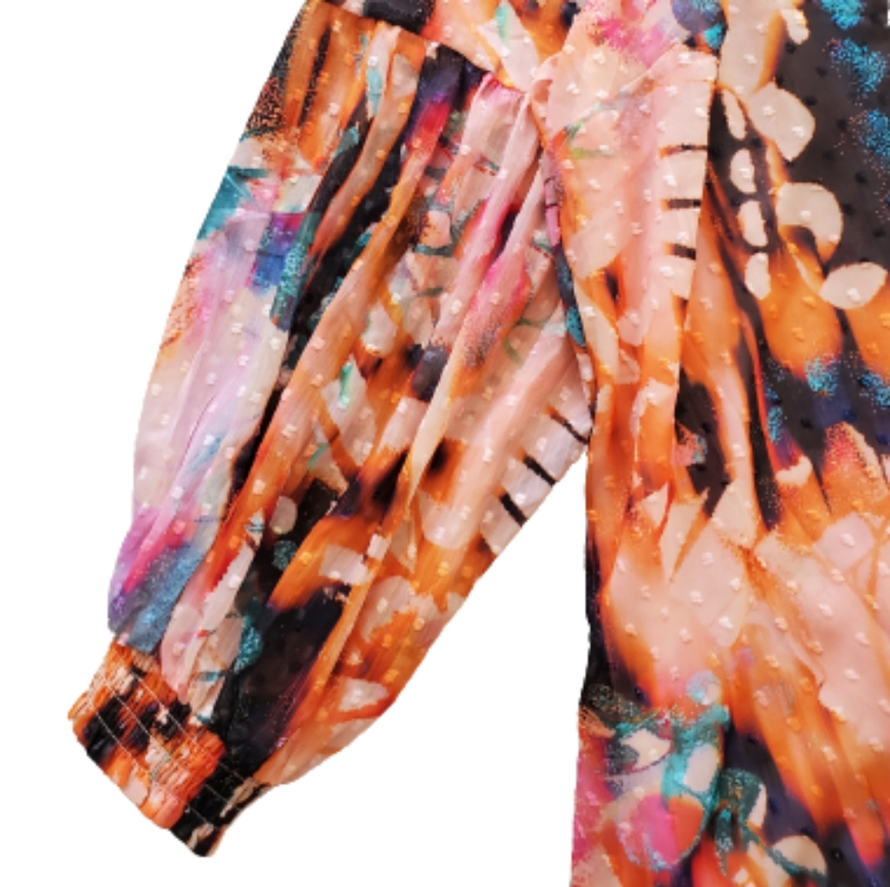 Torrid plus floral blouson long sleeves scoop neck top, 4XL, orange - Picture 6 of 14